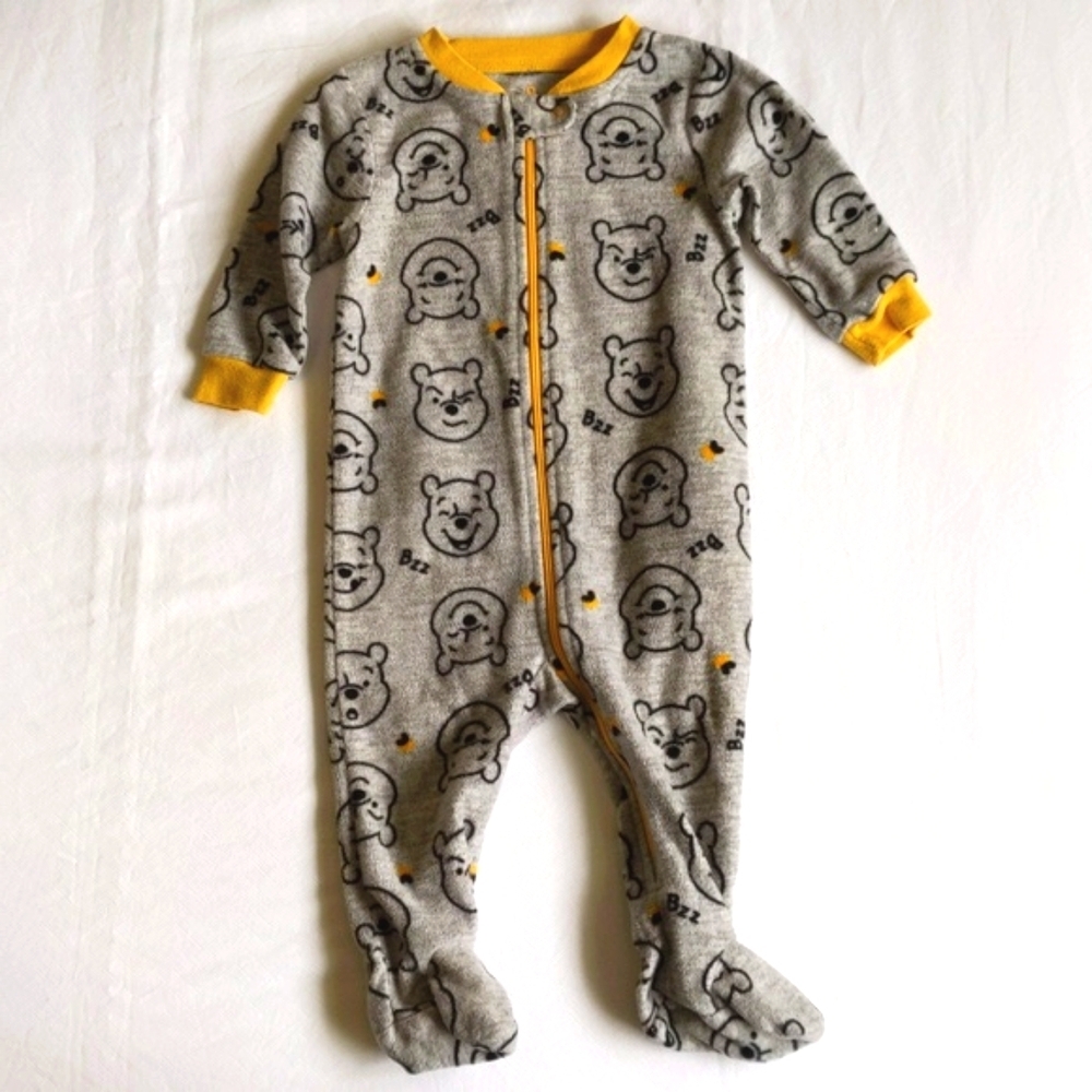 disney winnie the pooh fleece zipper footie sleeper pajamas 6-12 months baby